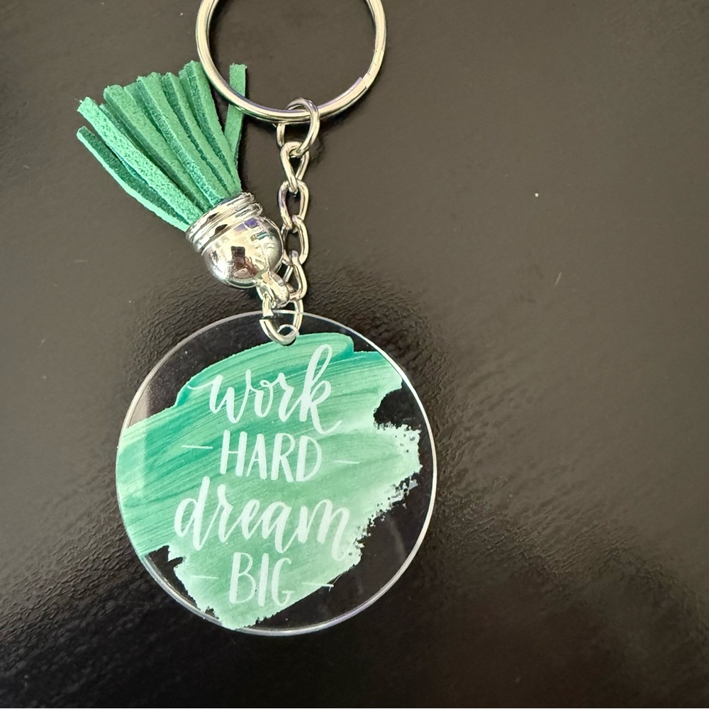 Green Tassel Keychain with Inspirational Quote